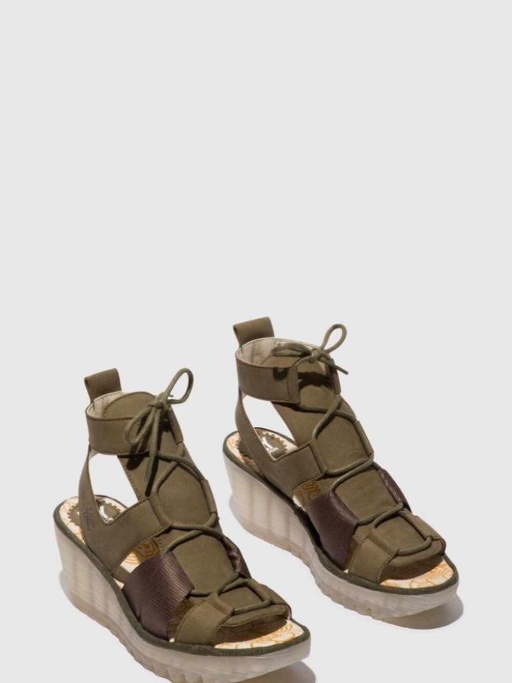 EUC FLY London "YACA413FLY" Leather Lace-Up Wedge Sandal Size 7-7.5 (EU 38)